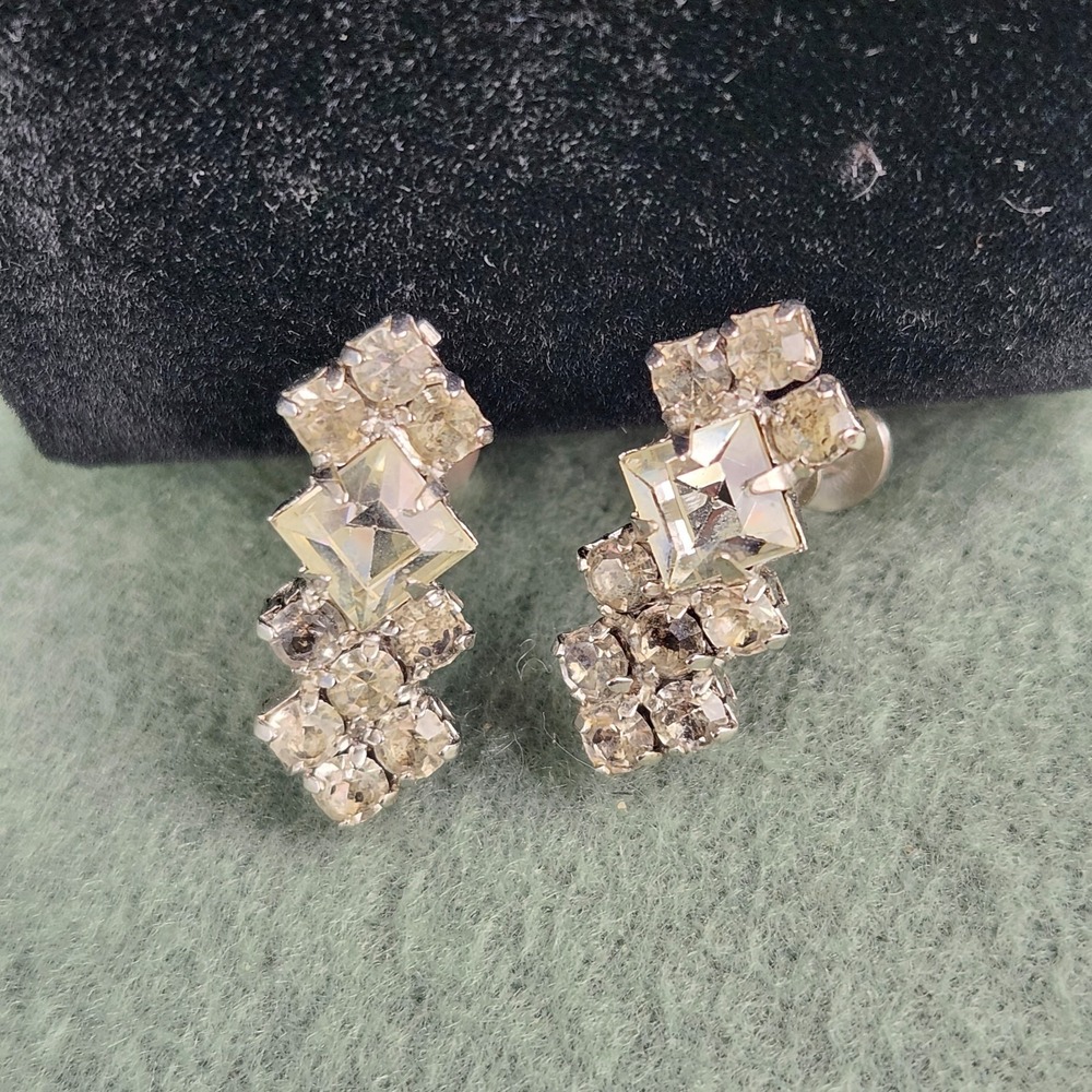 Vintage 1950's Geometric MCM Glamour Rhinestone Earrings‎